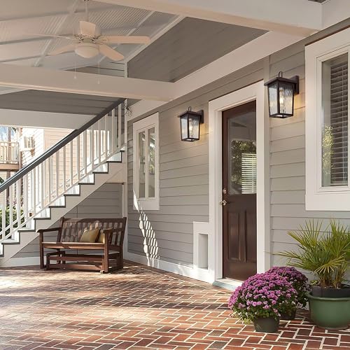 Image of Oil Rubbed Bronze Outdoor Wall Light Fixture 2-Pack, Exterior Wall Lantern with Clear Water Glass and E26 Base Socket, Outdoor Light for House Entryway Porch