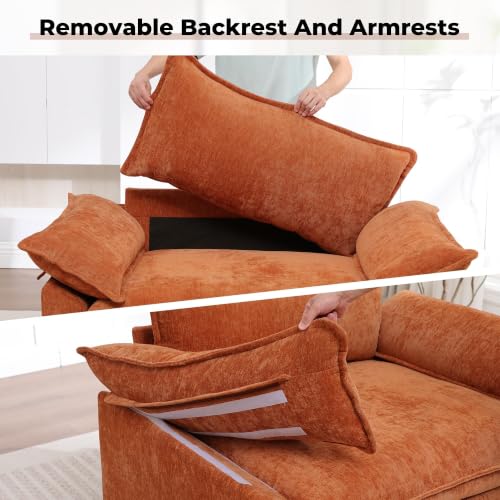 Image of Oversized Accent Chair for Living Room,44 inch Mid Century Modern Chenille Upholstered Armchair,Modern Cloud Sofa Chair,Comfy Reading Chair Side Chair for Bedroom Apartment Terracotta Orange