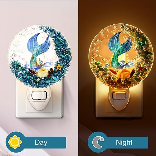 Image of Hortsun Plug in Seashell Night Light Ocean Sea Animal Decorative Night Light Plug in Beach Lamps Vintage Ocean Lamps for Adult for Home Bedroom Living Room Bathroom Wall(Mermaid)