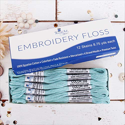 Image of 12 Skeins ThreadArt Cotton Embroidery Floss, Very Light Aqua | Long fiber cotton embroidery floss for cross stitch, hand embroidery and bracelets. Six-strand floss separates easily.