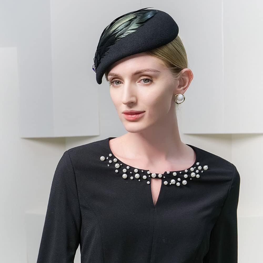 HIMESPORT Wool Felt Feather Fascinator Hats for Women Ladies Wedding Cocktail Tea Party Dress Pillbox Hat