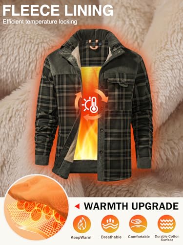Image of Gihuo Men's Long Sleeve Sherpa Lined Shirts Outdoor Warm Flannel Plaid Jacket Button Down Fleece Coats