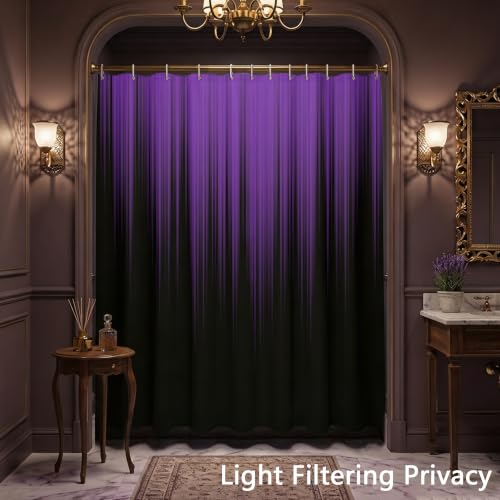 Image of AAtter Purple and Black Ombre Shower Curtain 60x72 Inch, Dark Gothic Aesthetic Polyester Fabric Bathroom Decor with 12 Hooks, Moody Abstract Striped Bathtub Set