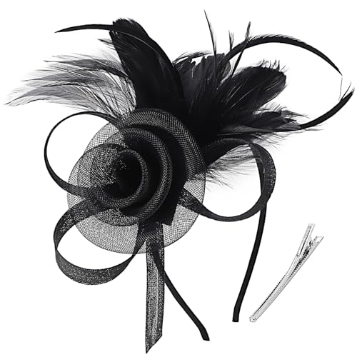 Image of DRESHOW Fascinators Hats for Women Tea Party Fascinator Hats Vintage 50s Headwear Cocktail Wedding Church Derby Hat