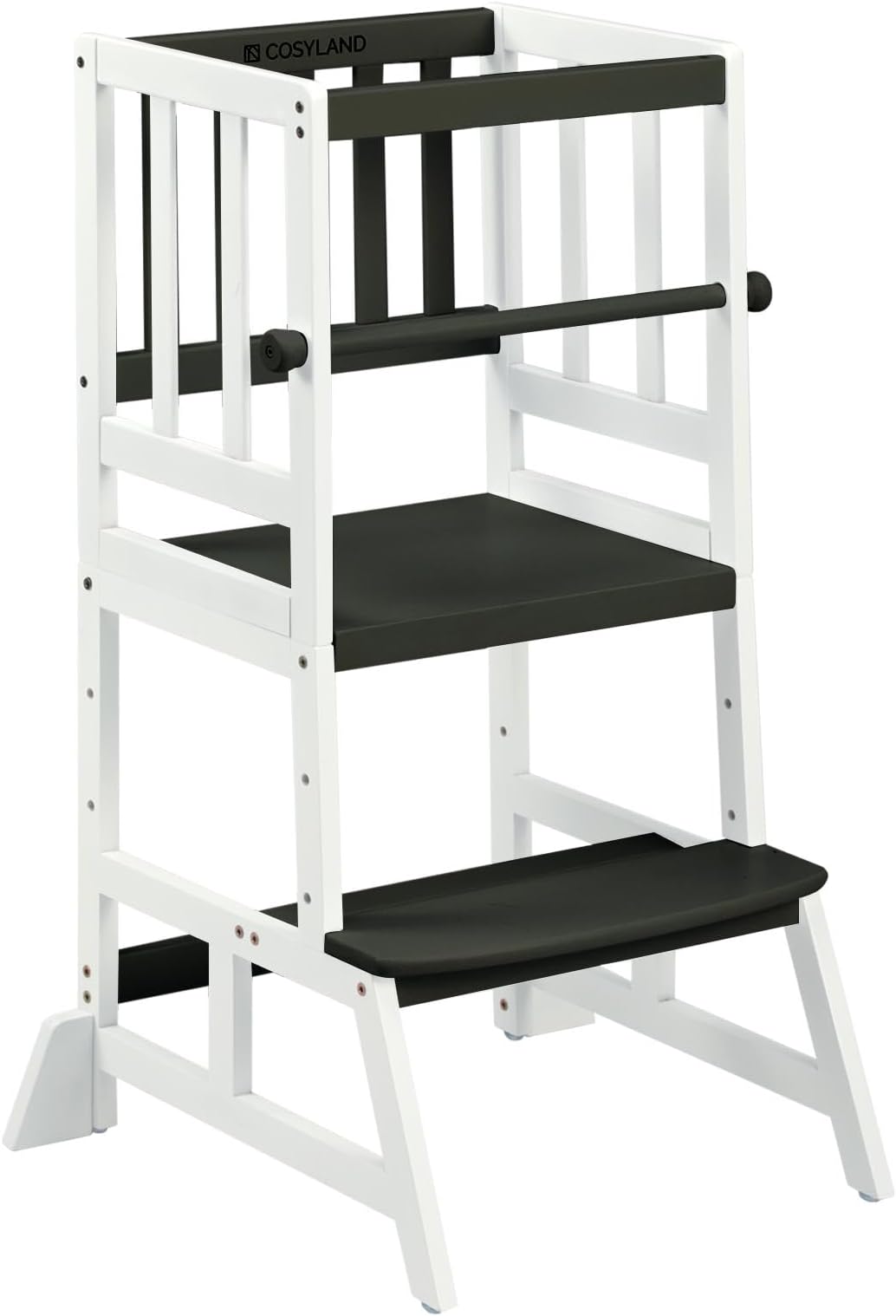 COSYLANDToddler Standing Tower - Adjustable Height Toddler Kitchen Stool Helper - Kids Kitchen Step Stool for Learning with Removable Safety Railing Black&White