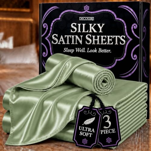 Image of DECOLURE Satin Sheets Twin Size | Softer Than Silk | Luxury 3 Pc Bed Set