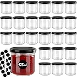 Otauoaea 24 Tarros Pequeños de 125ml, Botes Cristal Pequeños con Tapa Hermética, Tarro Cristal con Pegatinas y Bolígrafo, Tarros Cristal para Conservas, Postres, Miel, Especias