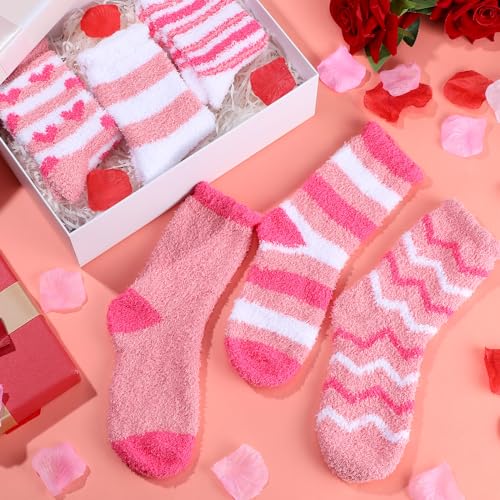 Image of Unittype 24 Pairs Fuzzy Socks Bulk Women Pink Fluffy Socks Soft Cabin Comfy Plush Warm Slipper for Winter Valentines Day