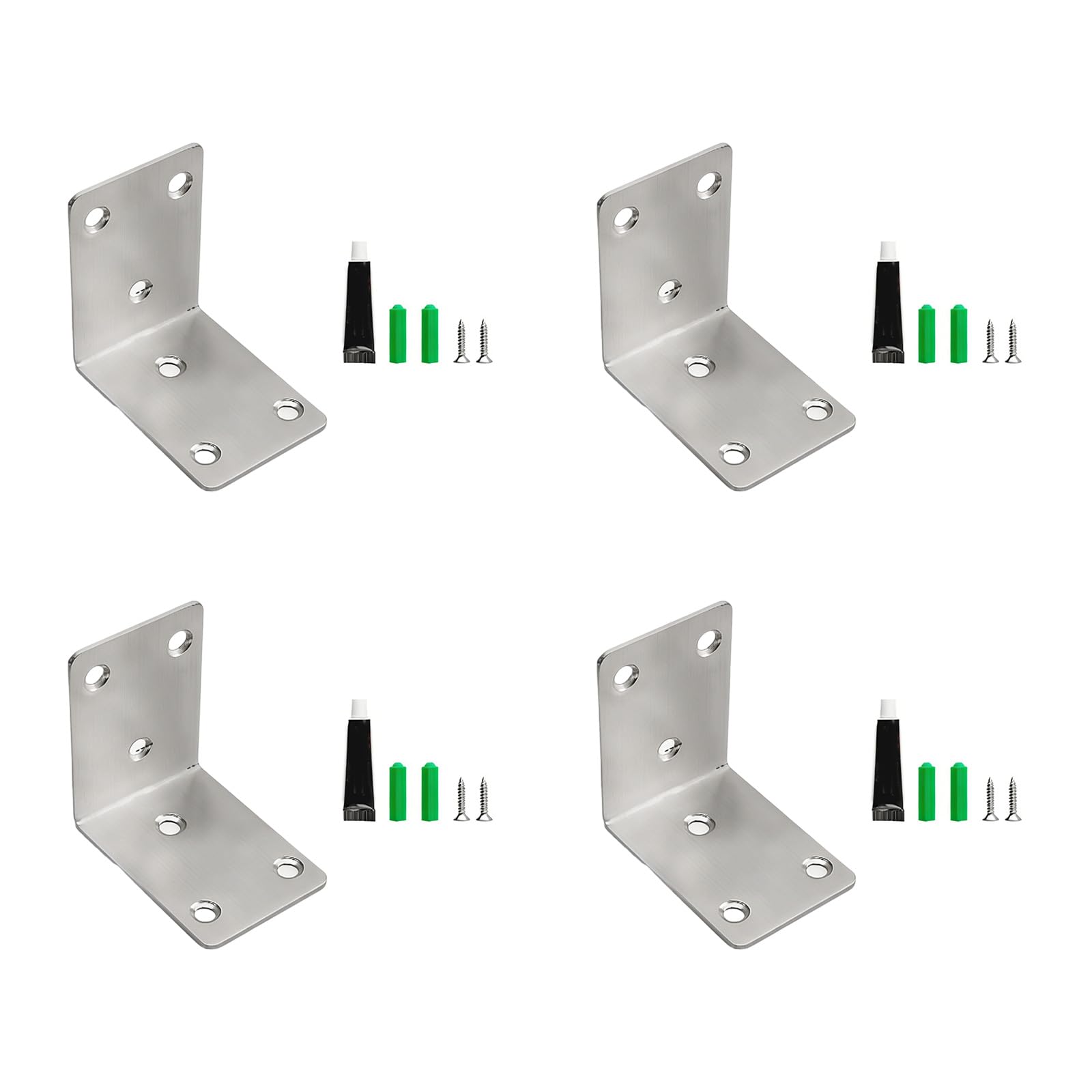 CUNZJIA 4Pcs Heavy Duty Stainless Steel Shelf Brackets L Shaped Corner Brace for Furniture Reinforcement and Wall Mounting