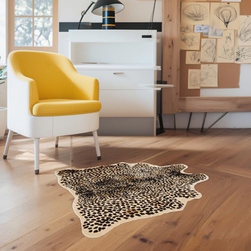 Fluffy Leopard Rug,Non-Slip TPR Base Premium Cheetah Print Rugs, Soft Faux Fur Animal Carpet for Kids Room Bedroom, Living Room, Shaggy Teen Room Home Decor (Fluffy Cheetah Print 39.4 X 36 in)