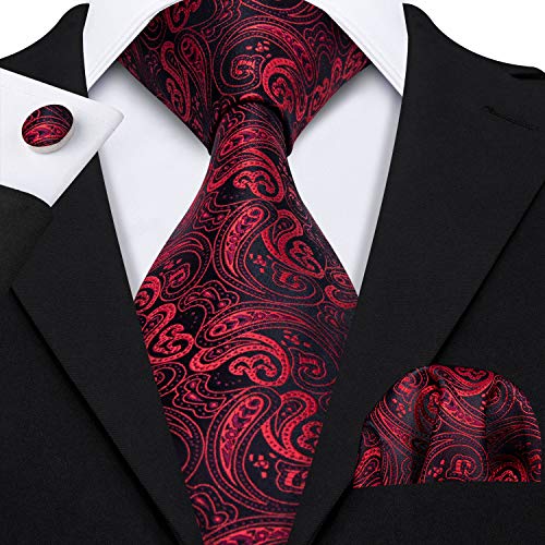 Image of Barry.Wang Men Suspender Set with Necktie Elastic Y Type Heavy Duty 6 Clips Braces Tie Handkerchief Cufflink Pin 6PCS
