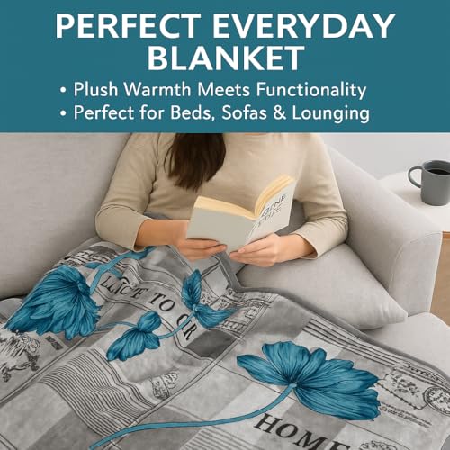 Image of Signature All Season Double Bed Blanket | Super Soft Plush, Lightweight & Cozy | 220 x 240 cm | 2.5 kg | Multi-Color Vibrant Print | Ideal for Winter, AC Use & Gifting (Azure Grace Modern)