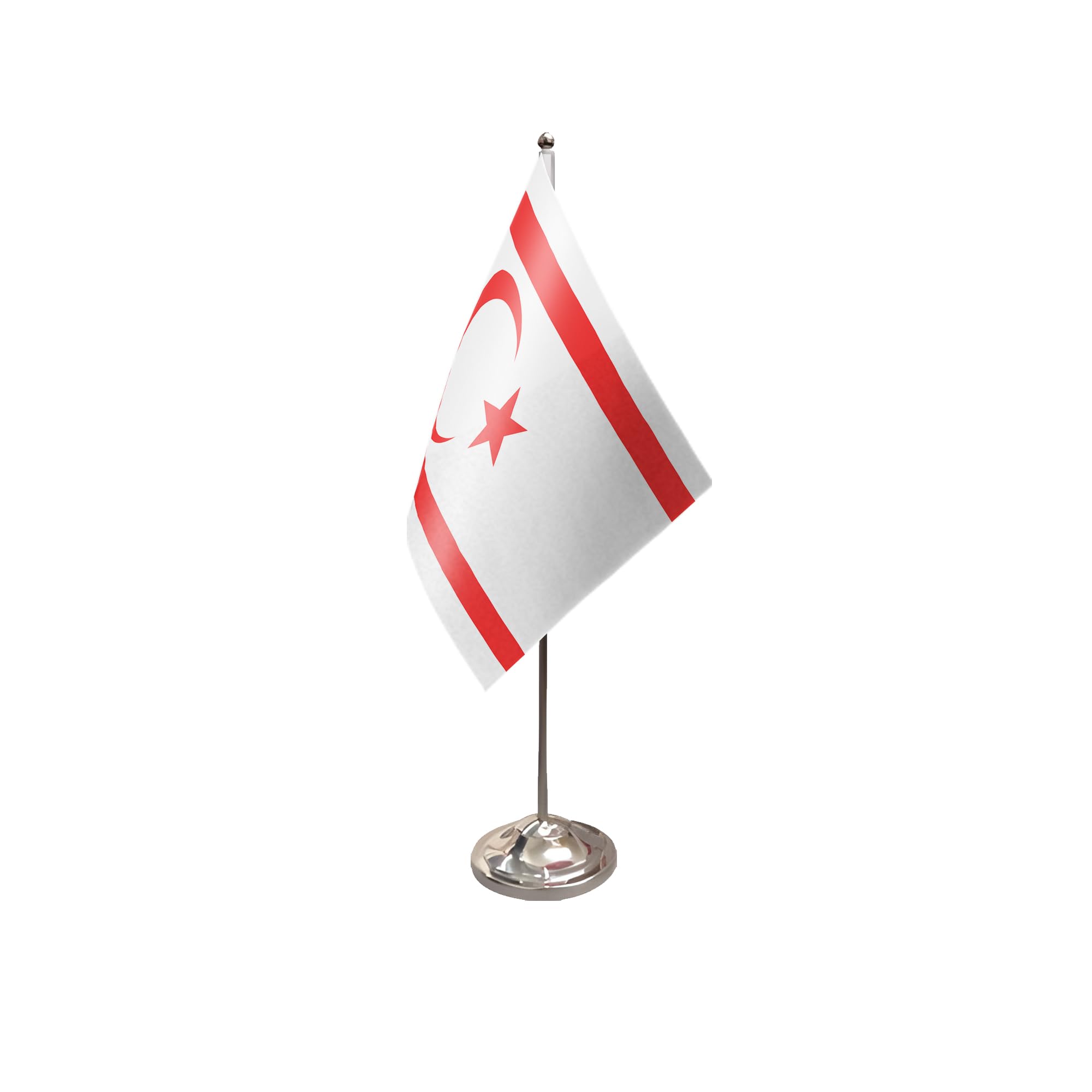 Flagtex Cyprus North Satin table Flag With Chrome Pole & Base