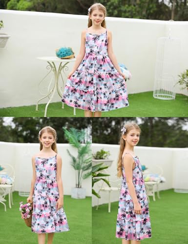 Enlifety Girls Dress Hawaiian Spaghetti Straps Dresses Summer Sundress Size 6 12T4