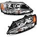 ASTOU Headlight Assembly Fit For Volkswagen For Jetta MK6 4-Door 2011-2014 2015 2016 2017 2018 Chrome Housing Amber Reflector Headlamps Left Right Pair 5C7941005 VW2502146(Bulbs Not Included)