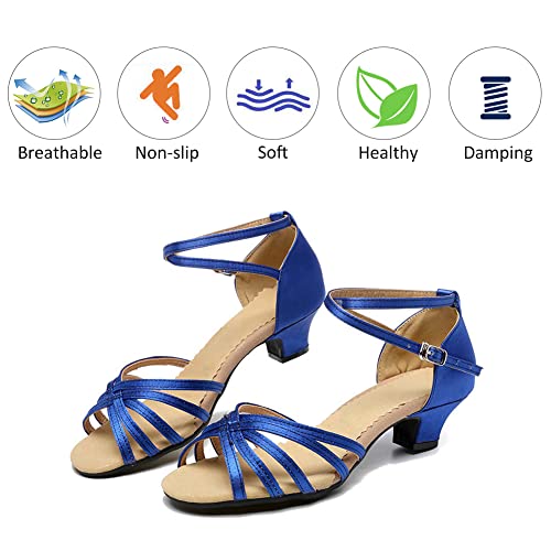 DKZSYIM Women's Satin Latin Dance Shoes Ballroom Salsa Performance Practice Dancing Shoes,Model LP-1213ZS4