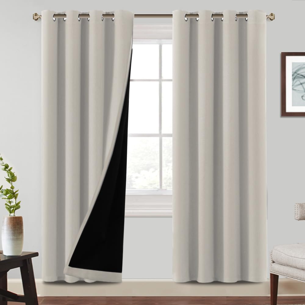 BellaHills Ortinas 100% Blackout con Ojales Cortinas,Cortina Anti Luz,Opacas Cortinas Aislantes Termicas,para Salon Dormitorio,2 Piezas,140x245CM,Cream Natural