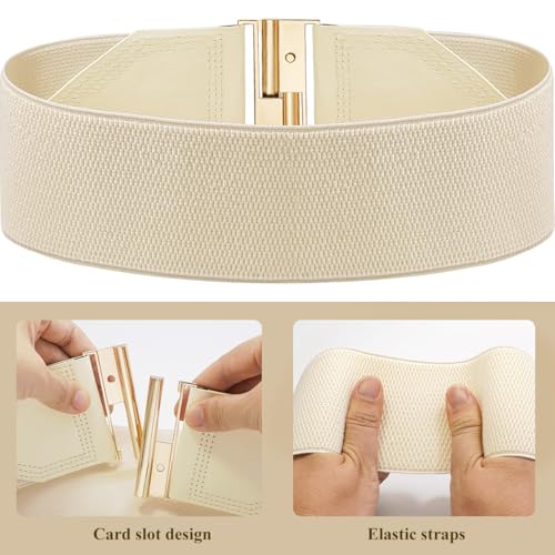 Glamorstar Women Wide Elastic Belt Stretchy Waist Belts with Gold Buckle for Dresses4