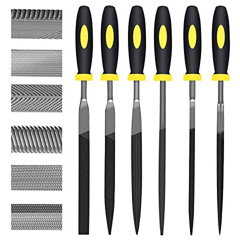 KALIM 6Pcs File Set, 6.3in Needle Files, 4mm Diameter Carbon Steel File Kit with Handle, Suitable for Metal, Wood, Glass, Plastic, Leather, Jewelry Cover