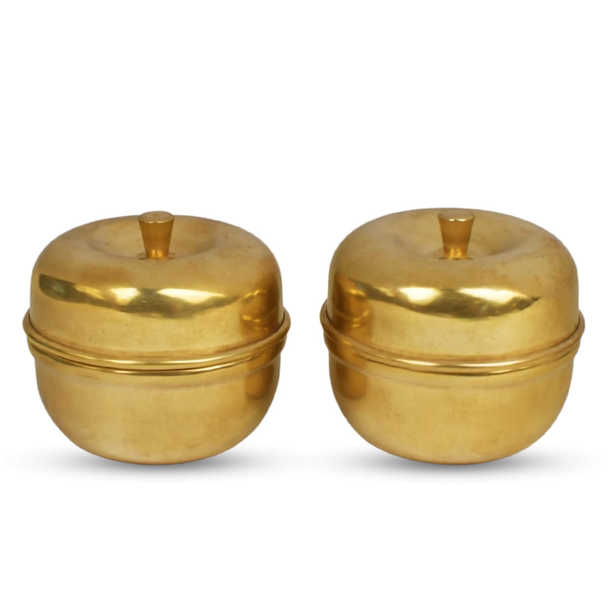 Brass Apple Design Haldi Kumkum Container (Dibbi) (Set of 2)-image-1