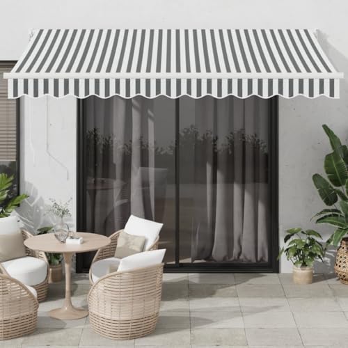 IKAYAA Tenda Retrattile elettrica Tenda da Sole 350x250 Tenda Retrattile Automatica Resistente ai Raggi UV con elecomando manovella-Antracite e bianco-350 x 250 cm