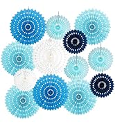 13Pcs Blue Paper Fans Set Party Decoration Supplies, DIY Hanging Ceiling Decorations Colorful Han...