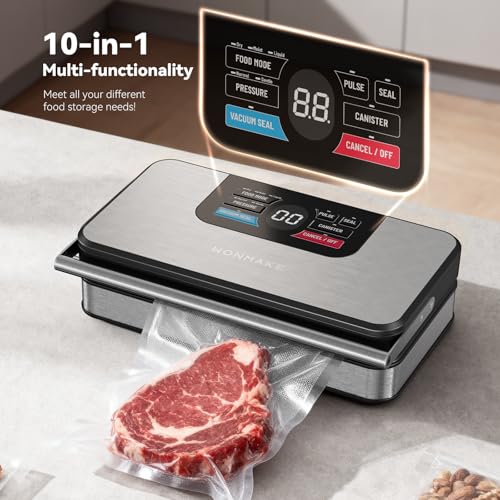 Image of 95Kpa Powerful Vacuum Sealer for Food, 10-in-1 Vacuum Sealer Machine with Easy Handle, Built-in Cutter and Roll Storage, Digital Countdown Display & Premium Stainless Steel for Long-Lasting Freshness