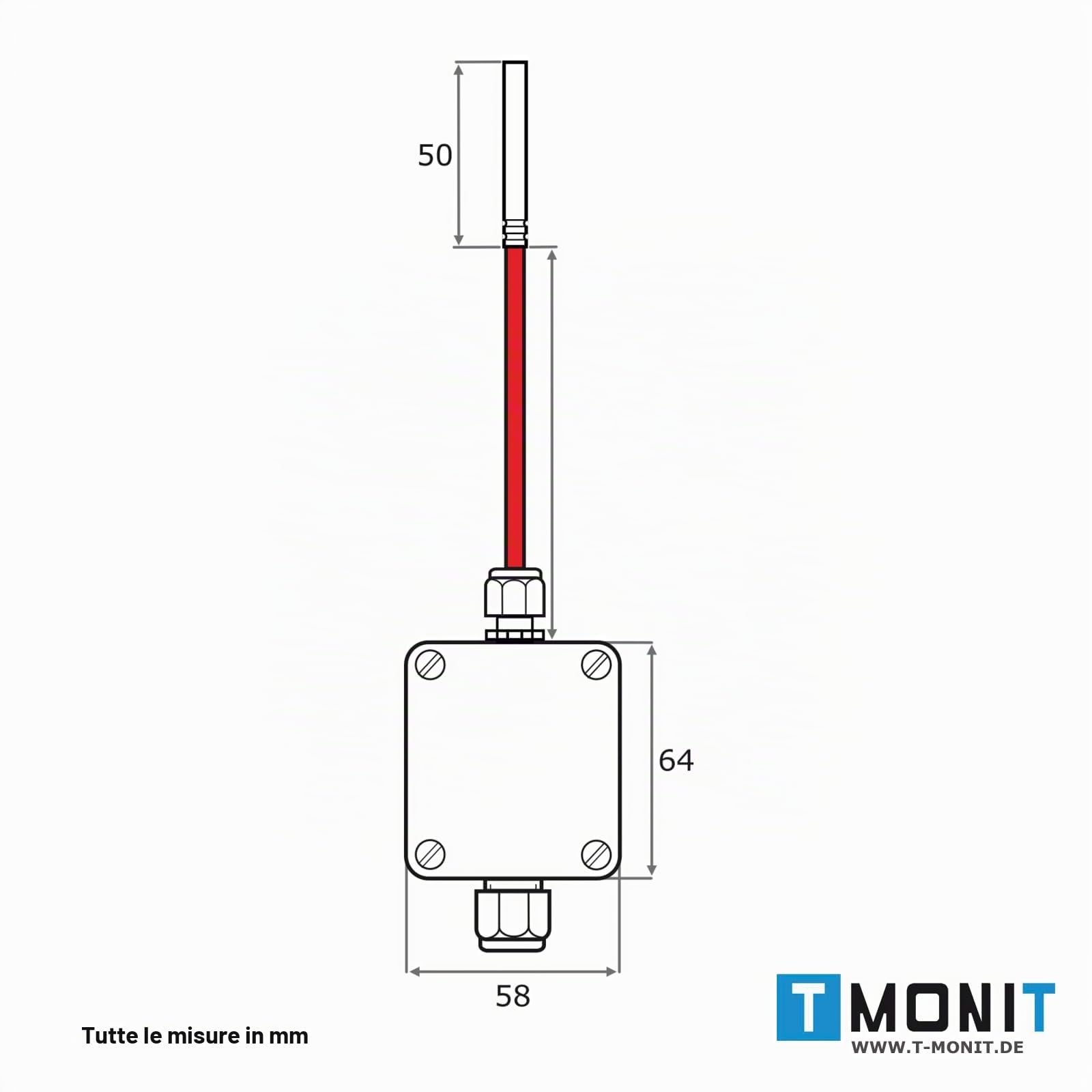 Sensore di temperatura PT1000, 0 – 10 V o 4 – 20 mA. Trasmettitore di misurazione da -50 a 200 °C, IP65 resistente all'acqua, uscita corrente o tensione, linea in silicone - per HVAC e