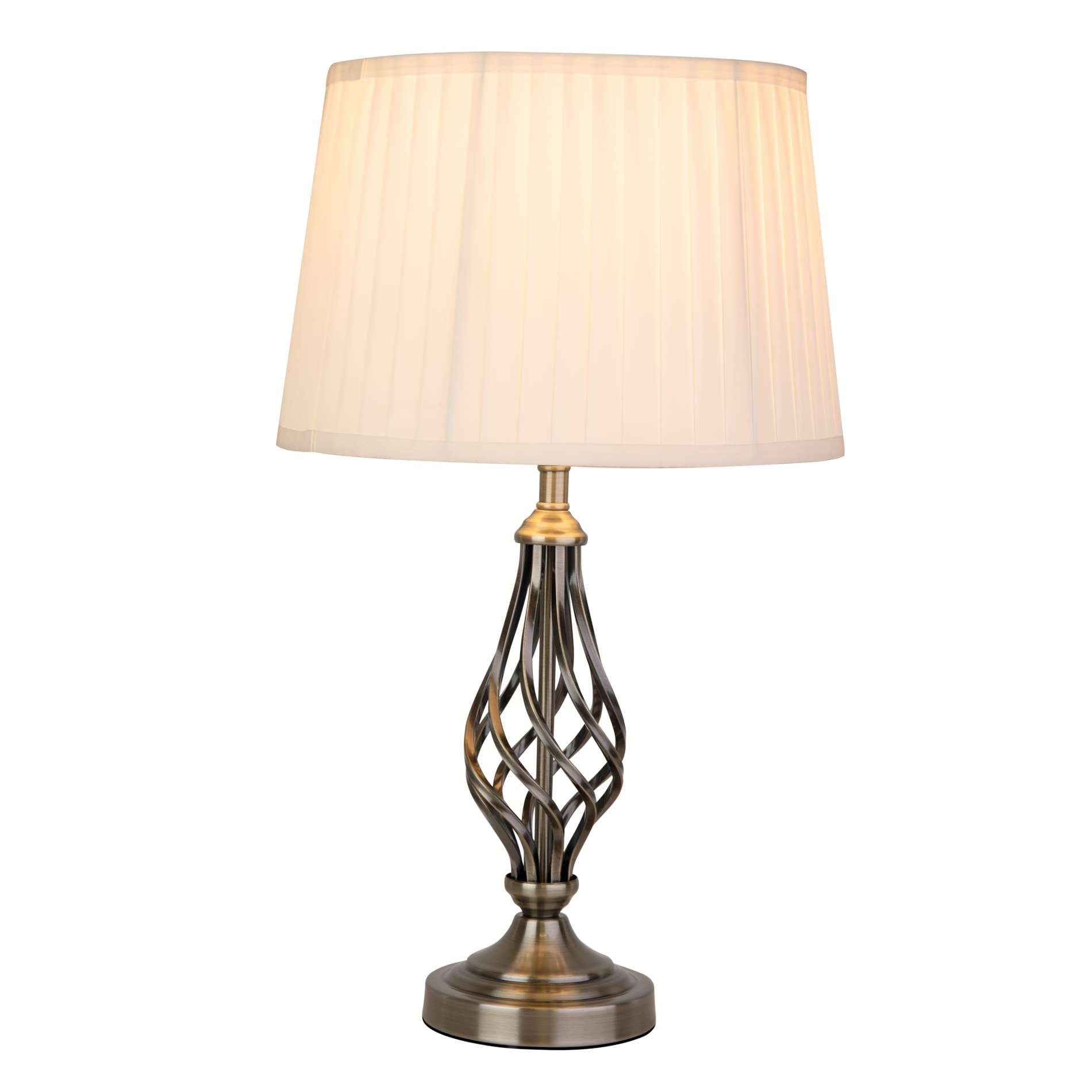 Lighting Supermarket Ivory Queenswood Traditional Barley Twist Table Lamp With Pleated Shade - Antique Brass