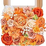Faylifeway Artificial Flowers Fall, Orange Faux Flowers with Stems Silk Mix Peony Combo Box Set for DIY Bridal Wedding Bouquets Table Centerpieces Baby Shower Party Home Decorations