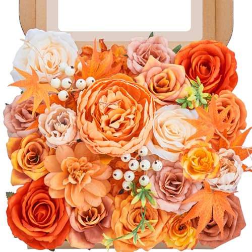 Faylifeway Artificial Flowers Fall, Orange Faux Flowers with Stems Silk