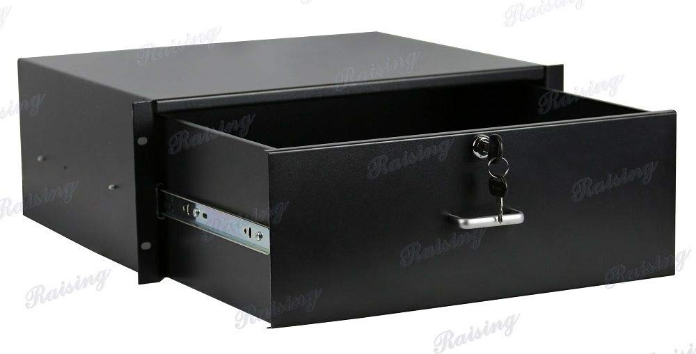 RAISING ELECTRONICS Drawer Server Cabinet Case 19 Inch Locking Rack Mount DJ Lockable Deep Drawer wi