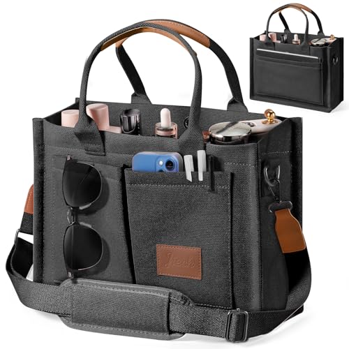 Canvas Tote Bags with Pockets - Women's Everyday Satchel Handbag