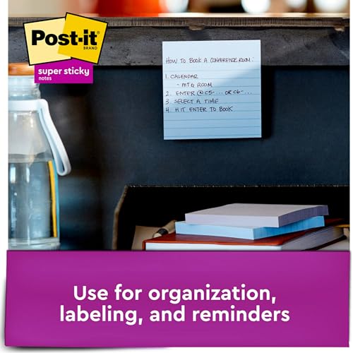 Image of Post-it Recycled Super Sticky Notes, 4 x 4-Inches, Tropic Breeze Collection, Lined, 6-Pads /Pack