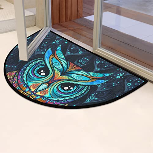 Cfpolar Owl Half Round Door Mat Evil Eyes Ethnic Style Animal Non-Slip Half Circle Area Rug Absorbent Bath Rug Washable Front Welcome Entrance Way Doormat For Indoor Kitchen Bedroom Home Decor #TOP5