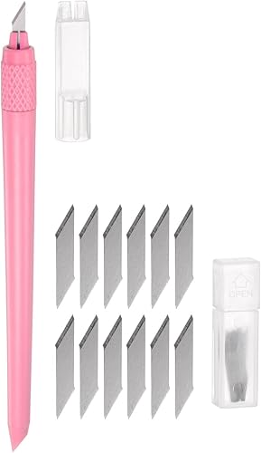 HARFINGTON 1 juego (13 piezas) de cuchillos de manualidades, 1 cuchillo Hobby Exacto y 12 cuchillas de repuesto con tapa de seguridad para