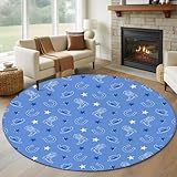 Round Rugs 6Ft, Blue Western Cowboys Washable Rug for...