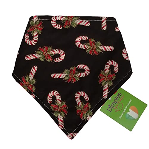 Dimples Hundehalstuch - Weihnachten Zuckerstangen schwarz rot - Halstuch für kleine mittlere und Grosse Hunde Welpen und Katzen - Hunde Besitzer Geschenk - Handgemachtes Hunde Accessoire 45cm Cover