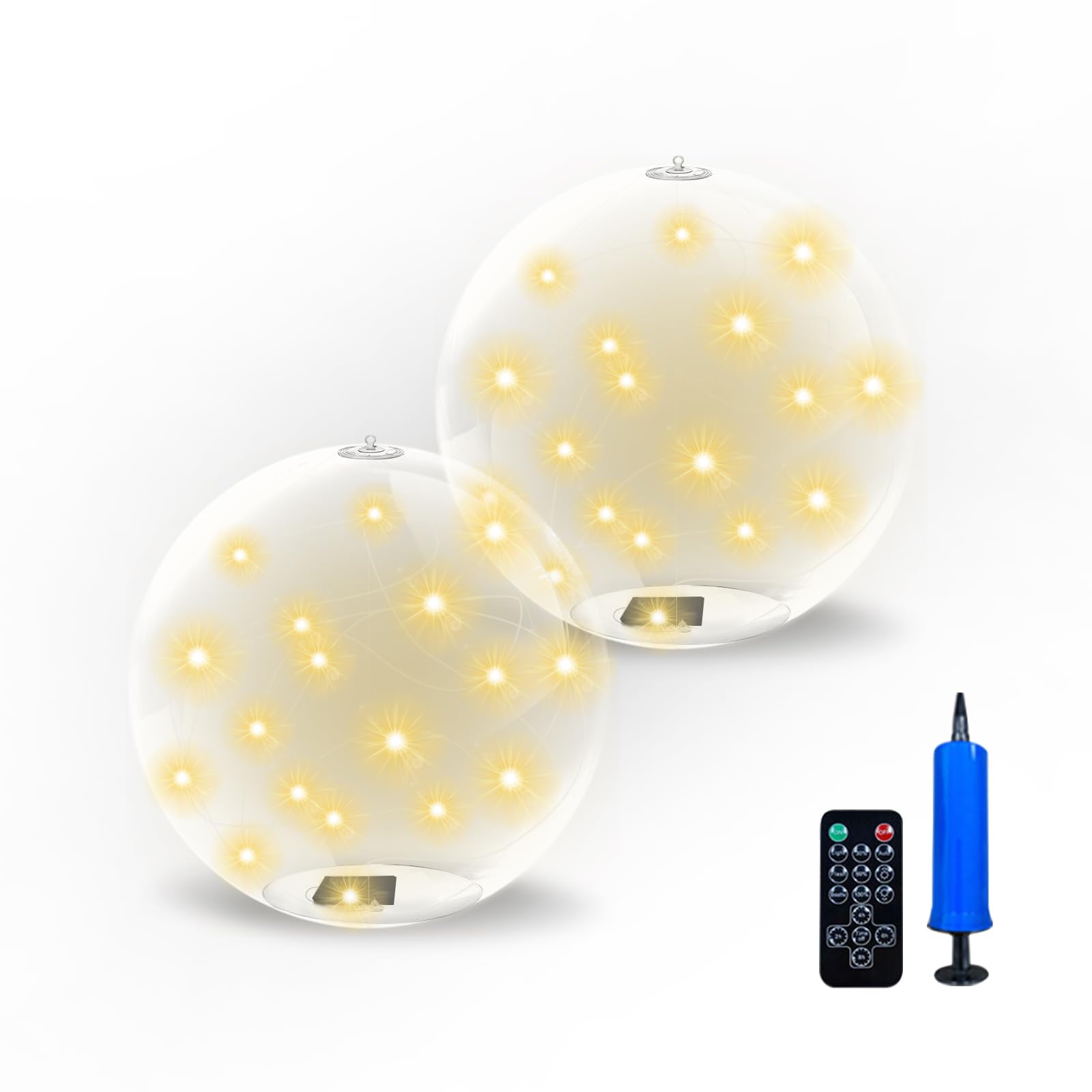 TWSOUL 2 luci solari galleggianti per piscina, 35 cm, Ip68, impermeabili, 16 colori con telecomando, sfera solare, decorazione per piscina, fontana, acquario (luce calda)