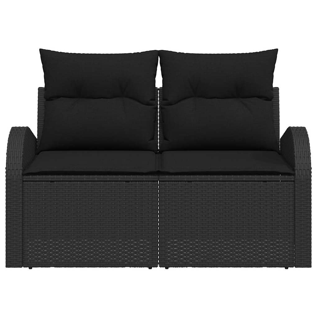 Divano da giardino nero, 124 x 62 x 69 cm, in rattan sintetico, 2 posti, per terrazza, balcone, set da giardino resistente alle intemperie