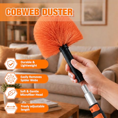 Image of LAANPOLE 12FT Cobweb Duster with Extension Pole, Spider Web Brush for Cleaning Extendable, Professional Ceiling and Corner Dusters for Outdoor Indoor Use
