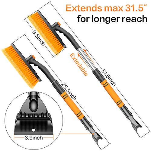 GPEESTRAC Car Snow Brush Removal Extendable with Ice Scraper for Car Windshield and Foam Grip Detachable Snow Mover for Car Auto SUV Truck Windshield Windows