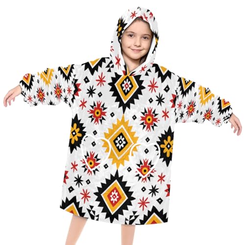 Wearable Blanket Hoodie for Kids, Magnificent Aztec Fleece Sweatshirt Blanket Oversized Blanket Sweatshirt with Pocket Flannel Warm Hooded Blanket 6-10 Year Old Girl Boy Gift, One Size