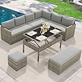 YITAHOME 6-Piece Patio Furniture Set, All-Weather Wicker Outdoor Sectional Sofa with Lift-Top Table & Ottoman, Patio Conversation Set for Deck, Backyard, Porch - Gray Gradient