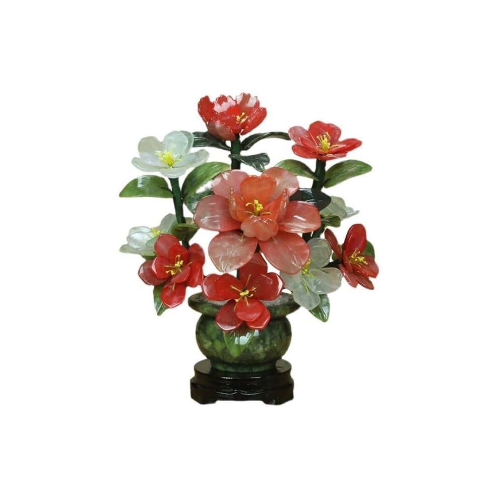 CHENGAIJIAN Artificial Bonsai Tree, Jade Chinese Style Camellia Ornament Carving, Flower and Plant Bonsai