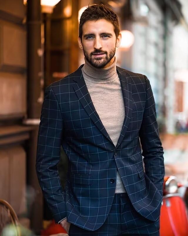 Wangyue Mens Plaid Blazer Checkered Blazer Jackets Slim Fit Suit Notched Lapel Two Button Jacket Casual Sports Coat3