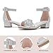 Dufannie Girls Silver Sandals Size 3 Big Kid Rhinestone Ankle-Strap Open Toe Block Heel 1.2 inches Wedding Party Pageant Easter Casual Fashion Casual SANDAL
