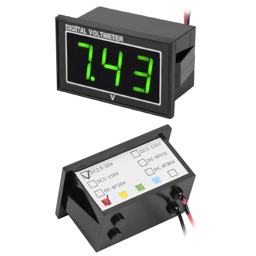 Voltage Meter, Voltage Panel, Wide Measuring Range Reverse Input 0.56Inch 3-Digit Led(Green, DC2.5-30V)