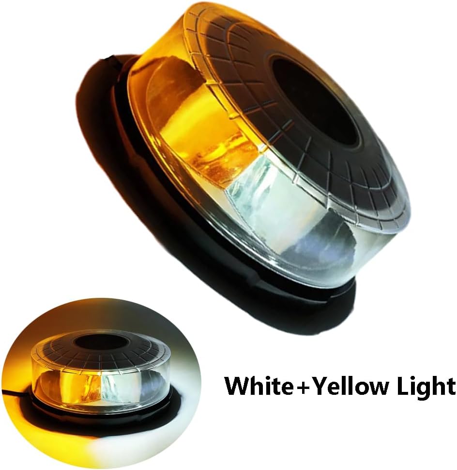 24-LEDs 7" Rooftop Strobe Light White Amber, Warning Safety Rooftop Signal Lamps for 12-24V, Construction Vehicles, High Bright LED Emergency Flashing Beacon Light w/Magnetic Mount