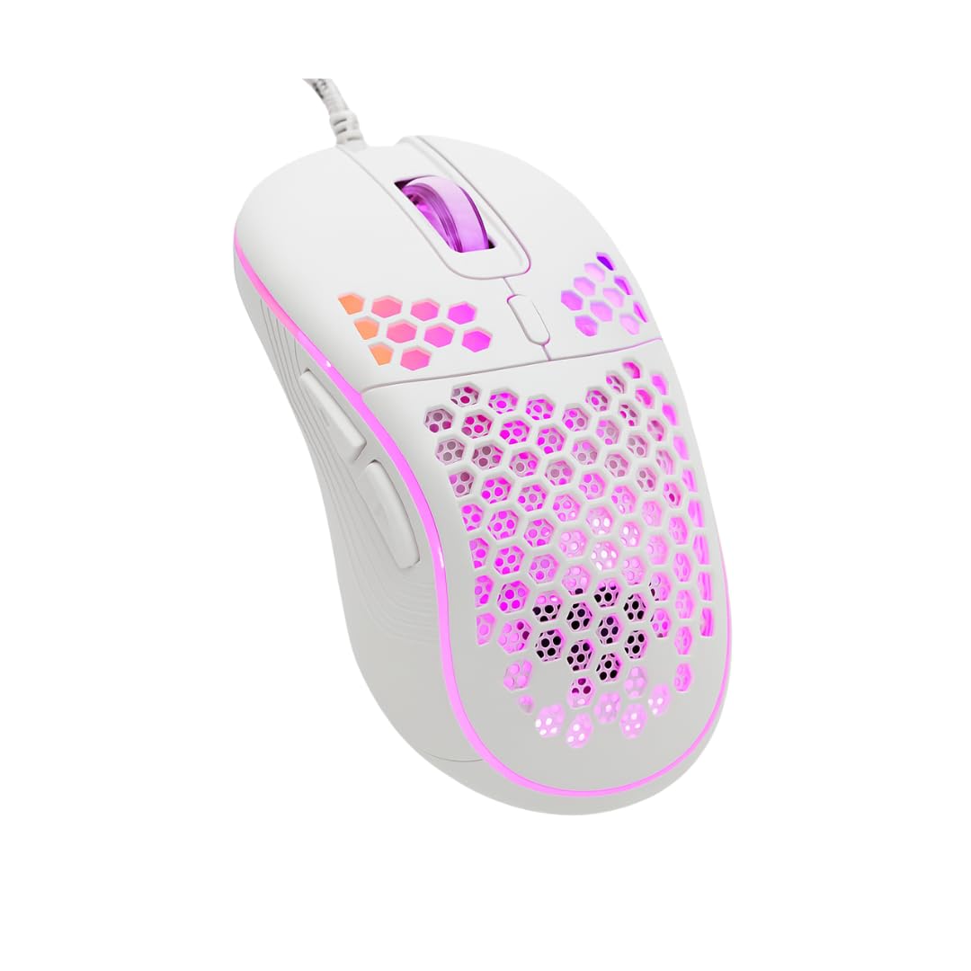 Sypher Wired Gaming Mouse Frost White with up to 8000 DPI, RGBIC LED Lights, DPI Switch, Huano Switches, 6 Programmable Buttons, Plug & Play, Software Customization,Honeycomb Design-image-18